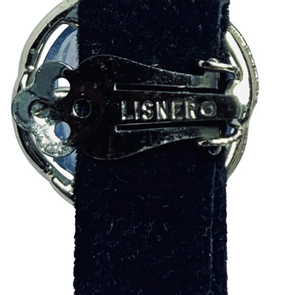 Vintage Lisner Gold Tone & Blue Domed Clip-On Earrings Signed (5613) - Picture 6 of 7